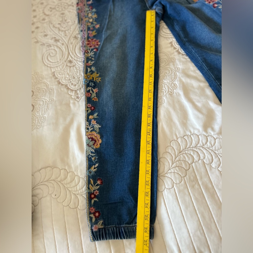 DRIFTWOOD Blue Denim Boyfriend Jeans with Floral Side Embroidery - Picture 11 of 11